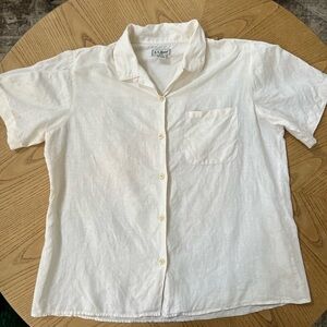 L.L. Bean White 100% Linen Short Sleeve Button Shirt